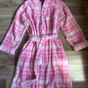 Ralph Lauren Pink and White Plaid Ladies Robe with Belt